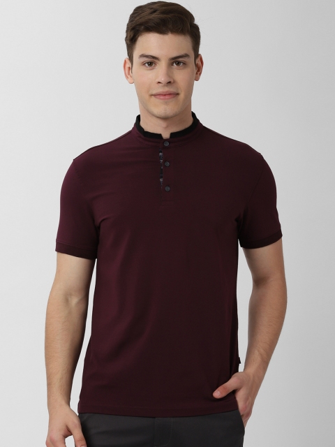 

Peter England Casuals Men Maroon Solid Mandarin Collar T-shirt