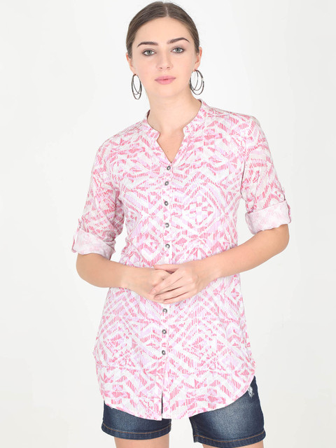 

Rasada Women Pink & White Regular Fit Printed Casual Shirt