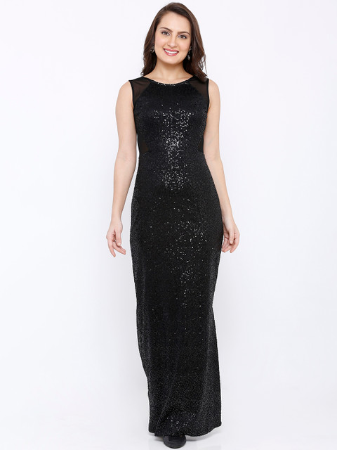 

Soie Women Black Embellished Maxi Dress