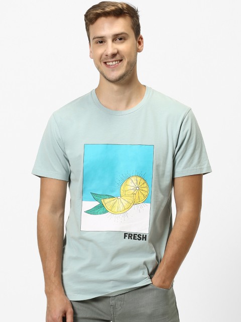 

Celio Men Grey & Blue Printed Round Neck T-shirt