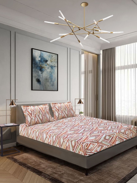 

Aura Red & White Abstract 180 TC Cotton 1 King Bedsheet with 2 Pillow Covers
