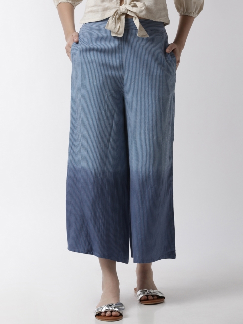 

De Moza Women Blue Striped Wide Leg Palazzos