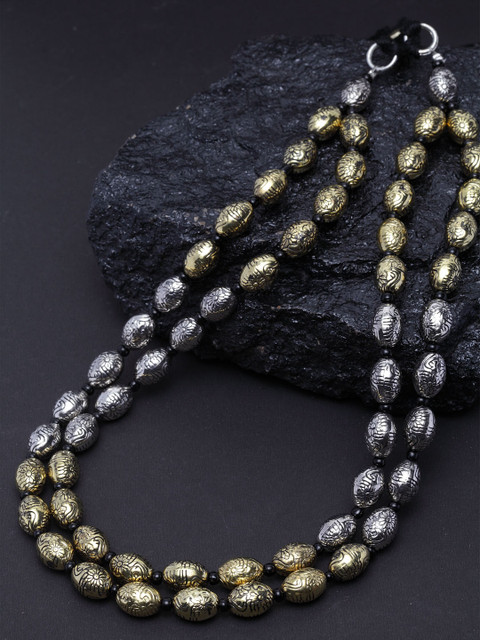

Infuzze Silver-Toned & Gold-Toned Brass-Plated Oxidised Necklace
