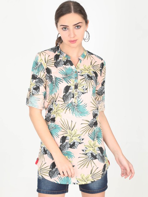 

Rasada Women Pink & Blue Printed Shirt Style Top
