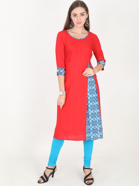 

Rasada Women Red & Blue Printed Straight Kurta