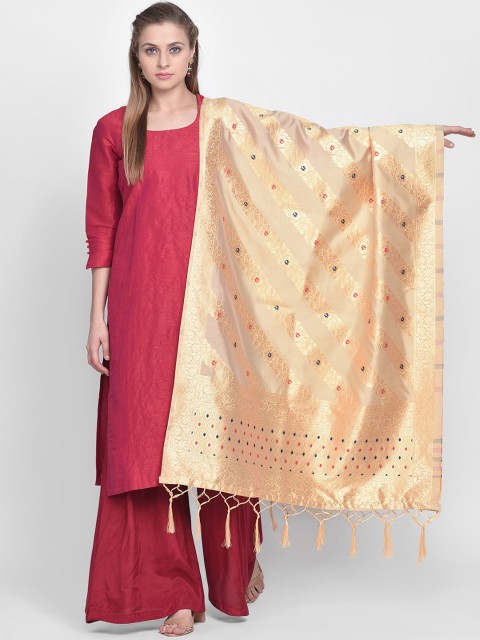 

Dupatta Bazaar Cream-Coloured & Gold-Toned Woven Design Dupatta