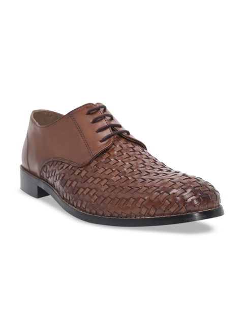 

HATS OFF ACCESSORIES Men Tan Brown Woven Design Genuine Leather Derbys