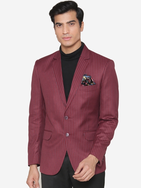 

MANQ Men Red With Blue Striped Slim Fit Party Blazer