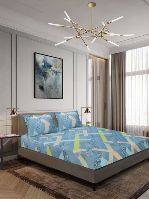 

Aura Blue Abstract 140 TC Polyester 1 Queen Bedsheet with 2 Pillow Covers