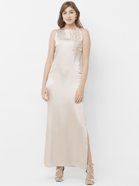 

Soie Women Beige Solid Maxi Dress