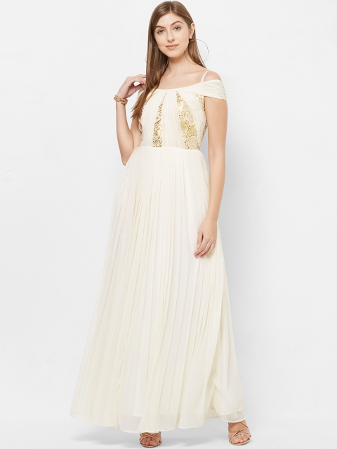 

Soie Women Off-White Embellished Maxi Dress