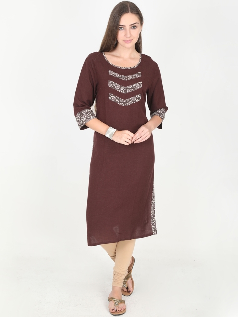 

Rasada Women Brown & Cream-Coloured Printed Straight Kurta