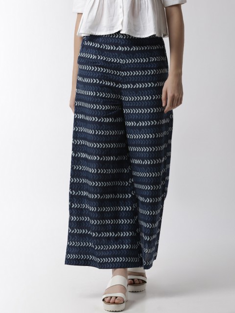 

De Moza Women Blue Printed Wide Leg Palazzos