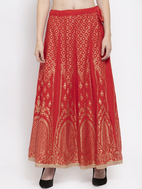 

Clora Creation Women Red & Gold-Toned Printed Flared Maxi Skirt