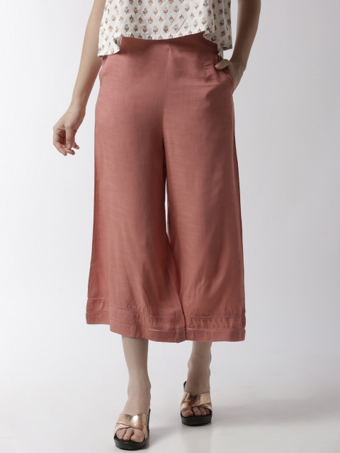 

De Moza Women Peach-Coloured Flared Solid Culottes
