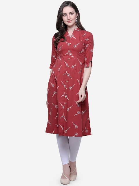 

Kvsfab Women Red Printed Straight Kurta