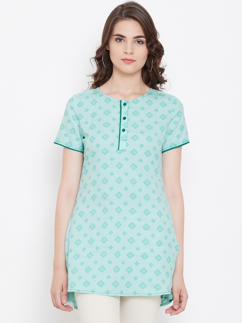 

Ruhaan's Womens Green Printed Cotton Tunic