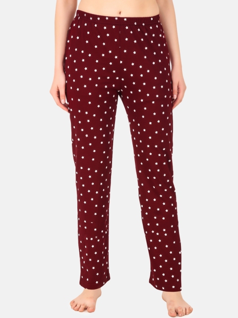 Masha Women Maroon & White Printed Lounge Pants