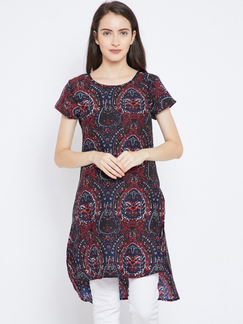 

Ruhaans Women's Navy Blue & Maroon Printed Tunic