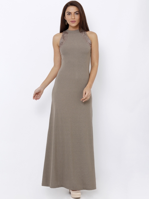 

Soie Women Brown Embellished Maxi Dress