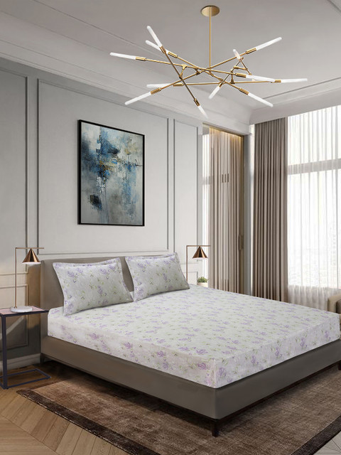 

Aura Purple Floral 1000 TC Polyester 1 King Bedsheet with 2 Pillow Covers