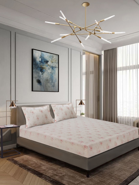 

Aura Peach-Coloured Floral 1000 TC Polyester 1 King Bedsheet with 2 Pillow Covers
