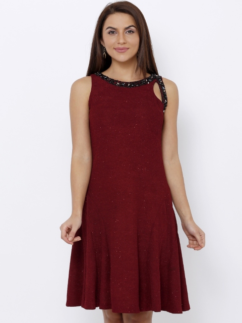 

Soie Women Maroon Embellished Fit and Flare Dress