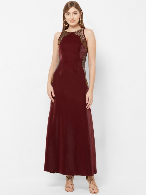 

Soie Women Maroon Embellished Maxi Dress