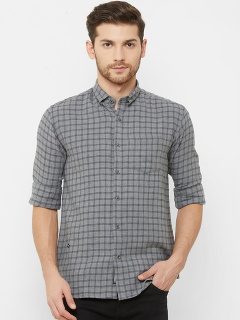 

Donzell Men Grey & Blue Regular Fit Checked Casual Shirt