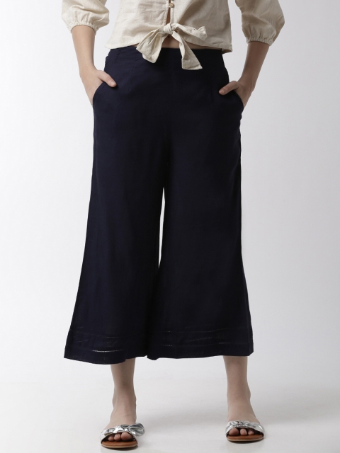 

De Moza Women Navy Blue Flared Solid Culottes