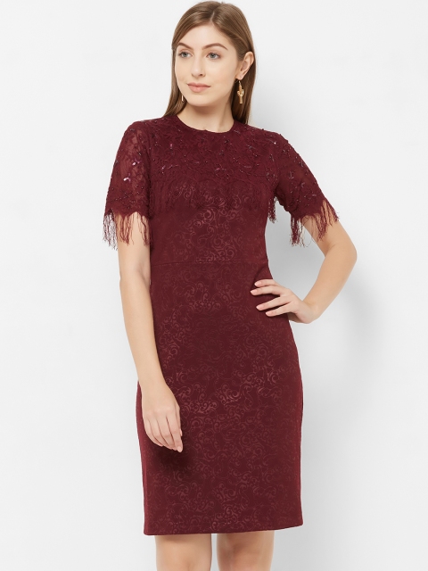 

Soie Women Maroon Embellished Sheath Dress