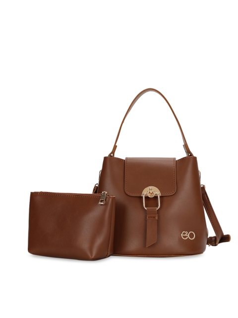 

E2O Brown Solid Handheld Bag With Pouch