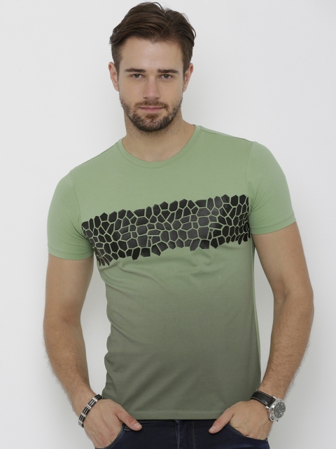 

Rex Straut Jeans Men Olive Green Printed Round Neck T-shirt
