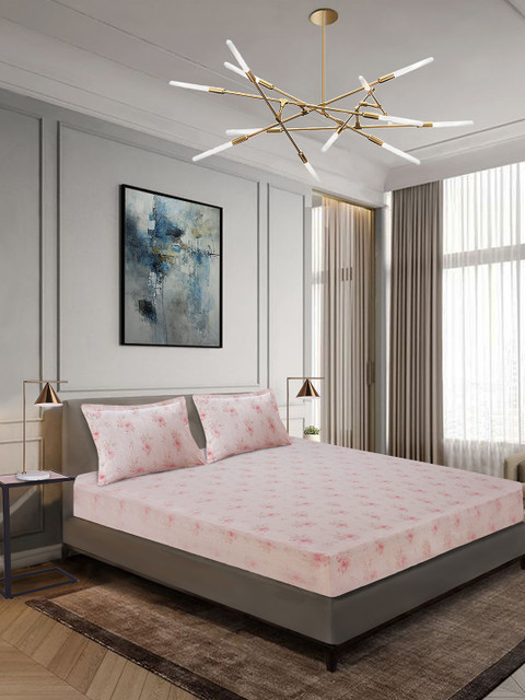 

Aura Pink Floral 1000 TC Polyester 1 King Bedsheet with 2 Pillow Covers