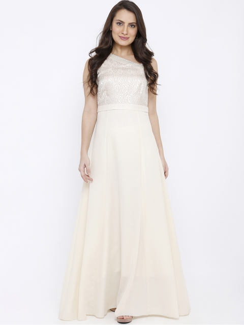 

Soie Women Off-White Solid Maxi Dress