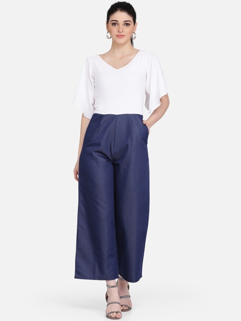 

Eavan Women White & Blue Solid Basic Jumpsuit