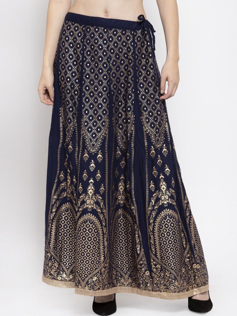 

Clora Creation Women Navy Blue & Gold-Toned Printed Flared Maxi Skirt