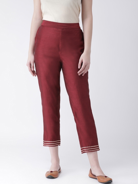 

Aayna Women Maroon Regular Fit Solid Cigarette Trousers