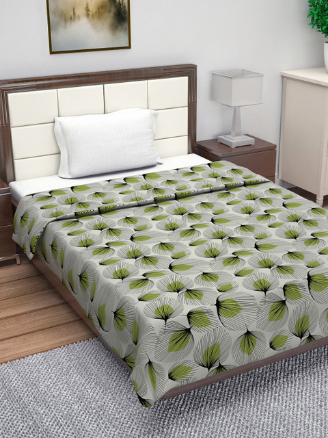 

Divine Casa Grey & Green Floral AC Room 180 GSM Single Bed Dohar