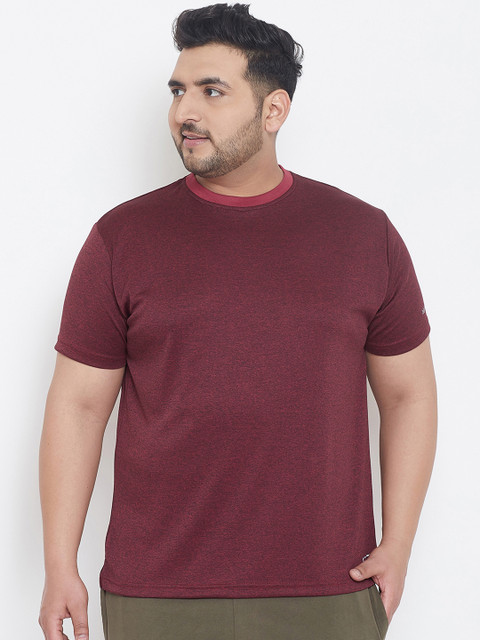 

bigbanana Plus Size Men Maroon Solid Round Neck T-shirt