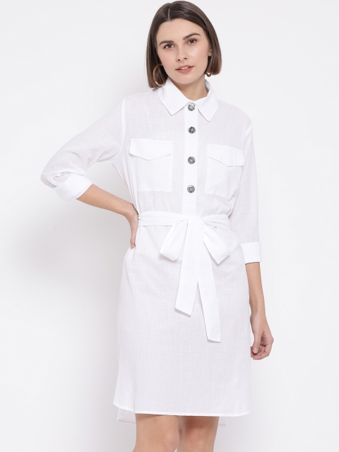 

Oxolloxo Women White Solid Shirt Dress