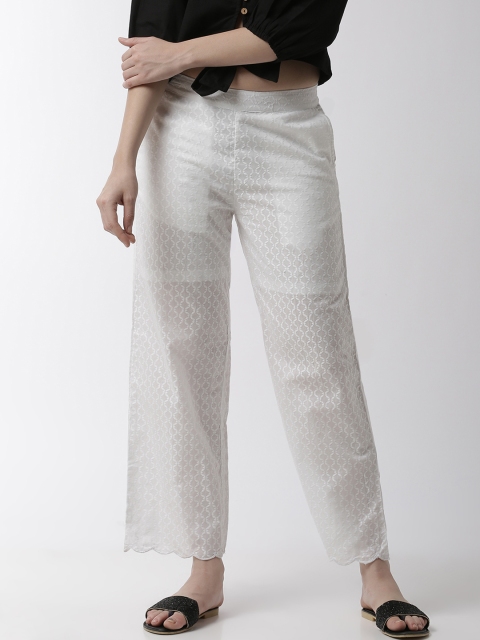 

De Moza Women White Self Design Straight Palazzos