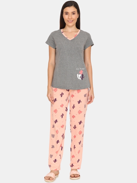 

Zivame Women Grey & Pink Solid Night Suit