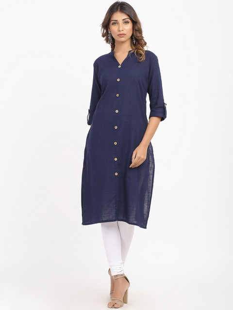 

SOUNDARYA Women Navy Blue Solid Straight Kurta