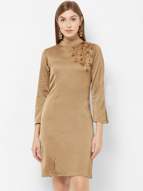 

Soie Women Gold-Coloured Embellished Sheath Dress