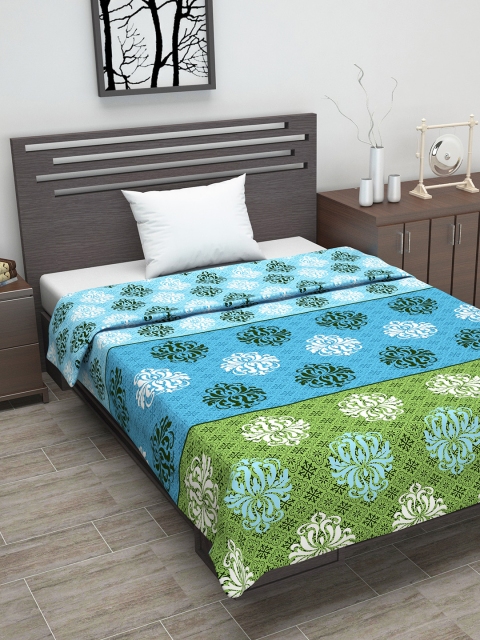 

Divine Casa Sea Green & White Floral AC Room 110 GSM Single Bed Dohar