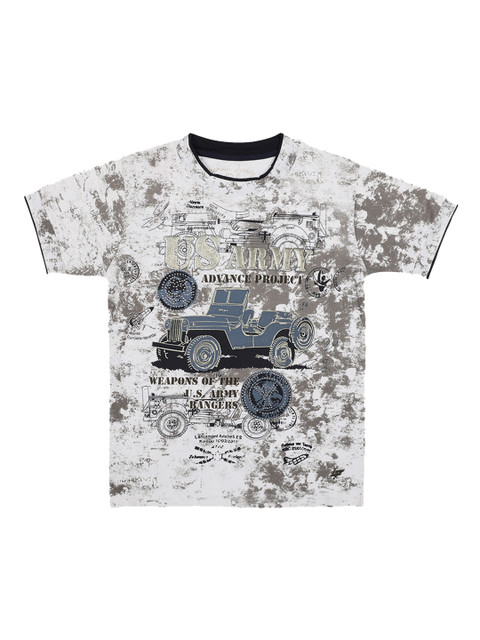 

Lil Tomatoes Boys White & Grey Printed Round Neck T-shirt