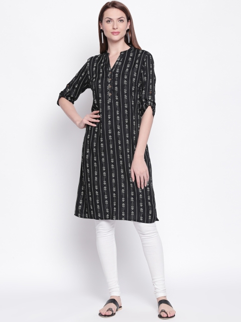 

RANGMANCH BY PANTALOONS Women Black & White Printed Straight Kurta