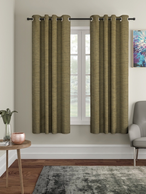 

Cortina Set of 2 Olive Green Self Design Black Out Window Curtains