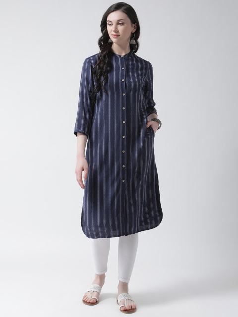 

Aayna Women Blue Striped Straight Kurta